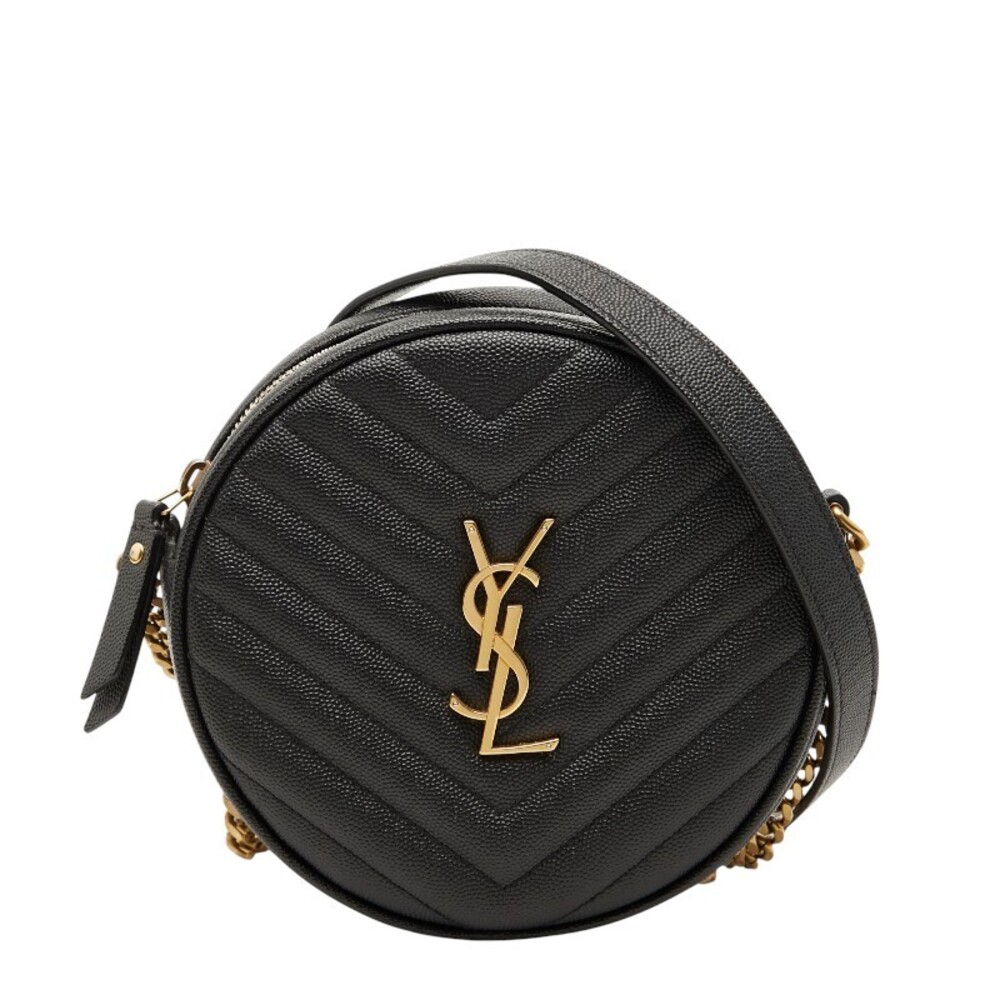 Saint Laurent YSL logo vinyl chain shoulder bag black leather